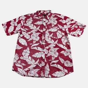 Ocean Current Mens Size XL Red White Floral Hibiscus Hawaii Button Up Shirt
